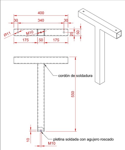 [H8/T 800 (60A373)] Fixation (en T) 800mm